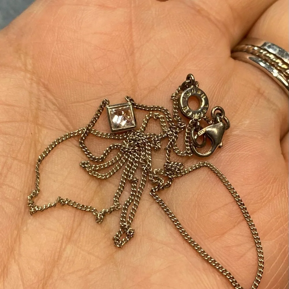 Henri Bendel sterling silver dainty chain with channel set square CZ pendant - Picture 1 of 6